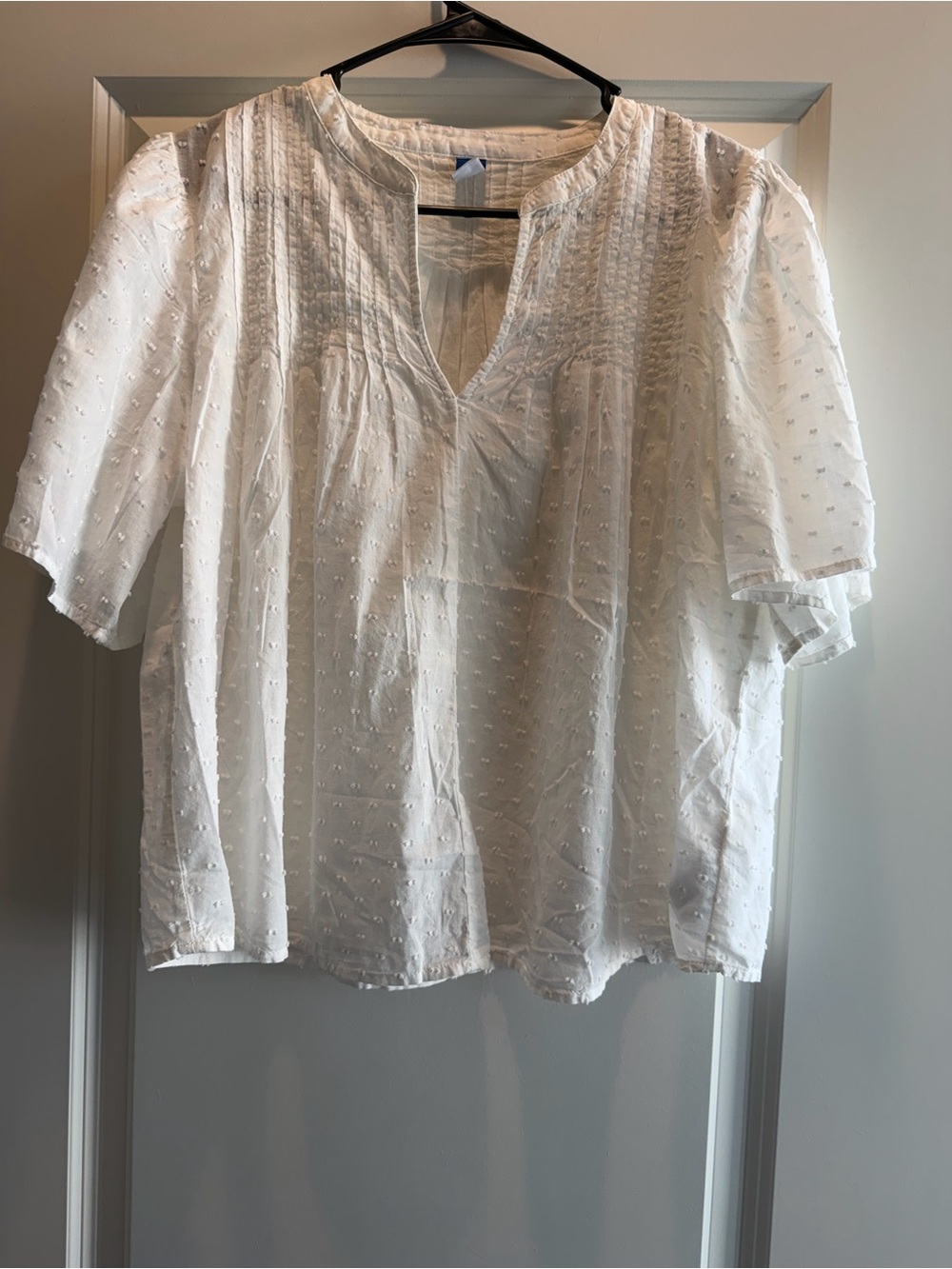 Old Navy White Dotted Swiss Peasant Blouse